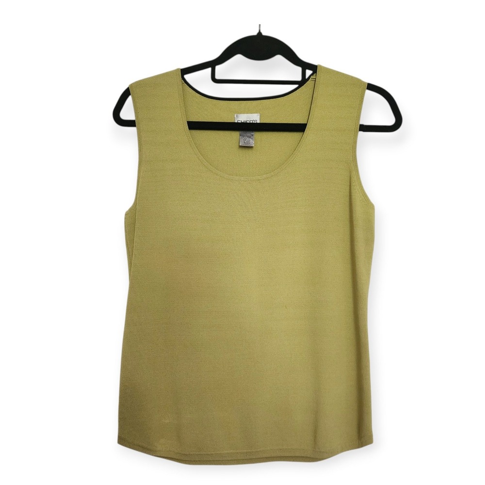 Chicos Green Knit Tank Top Scoop Neck Sleeveless Shell Chartreuse Size 0 S